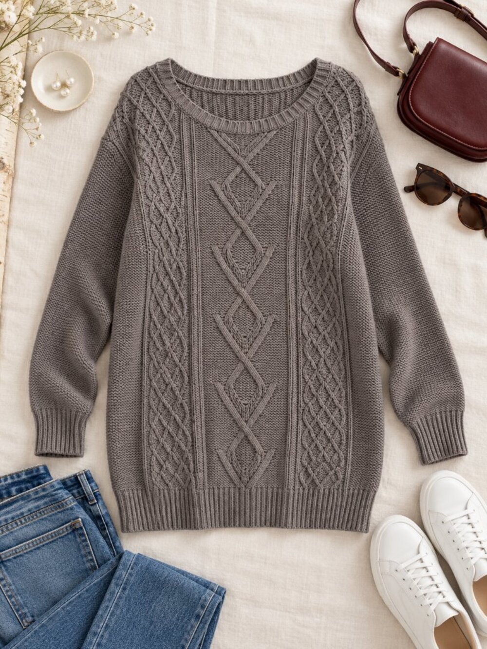 GH Bass Co. Grey Knit Sweater Oversized Long Sleeve SZ XL  Cotton Vintage Unisex